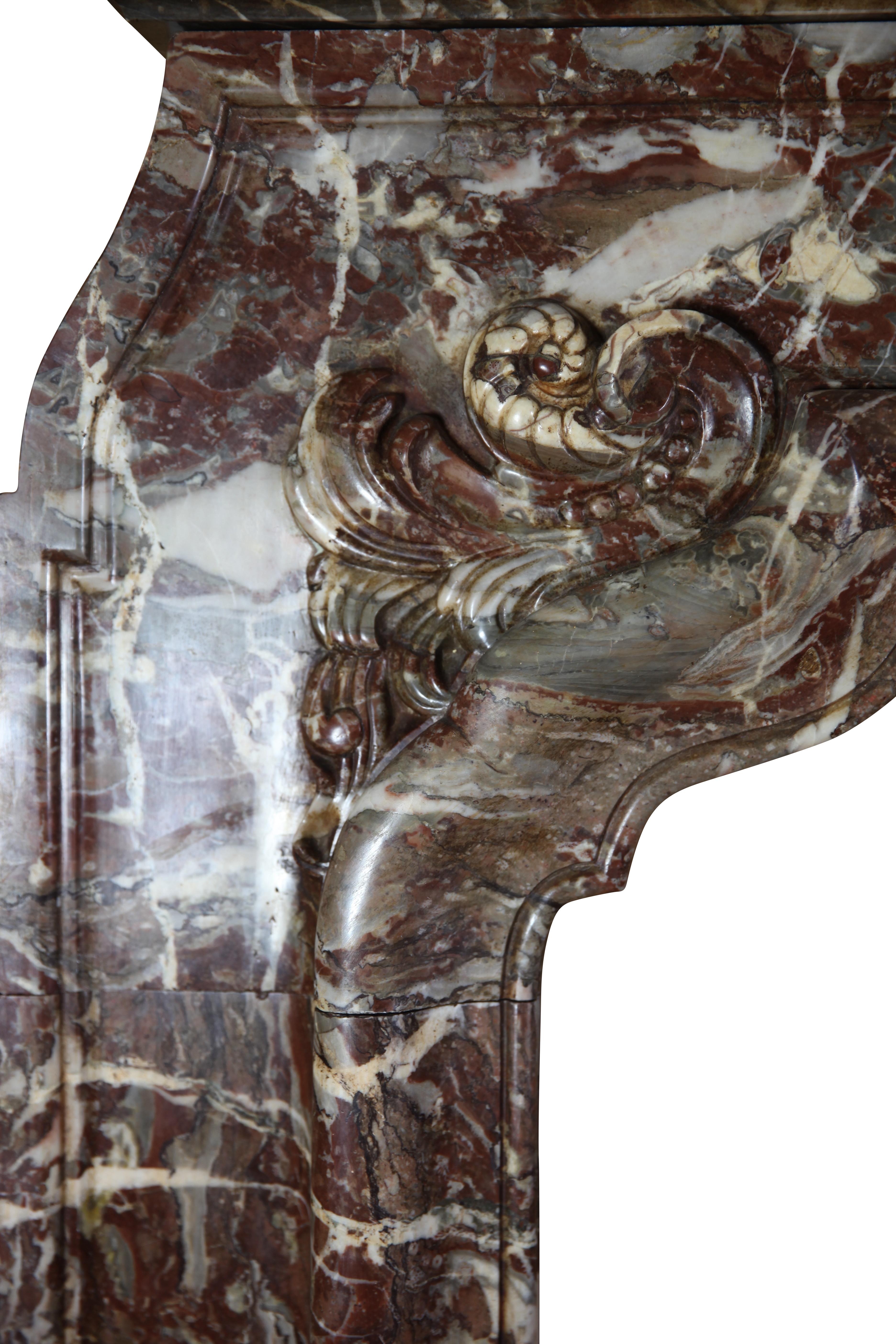 Louis XIV Antique Fireplace In Brown Belgian Marble Unique And Exceptional Rare 18Th Centu For Sale