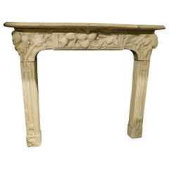 Antique Fireplace in Carved Concrete, Lemons and Fruits, 19th Century Italy