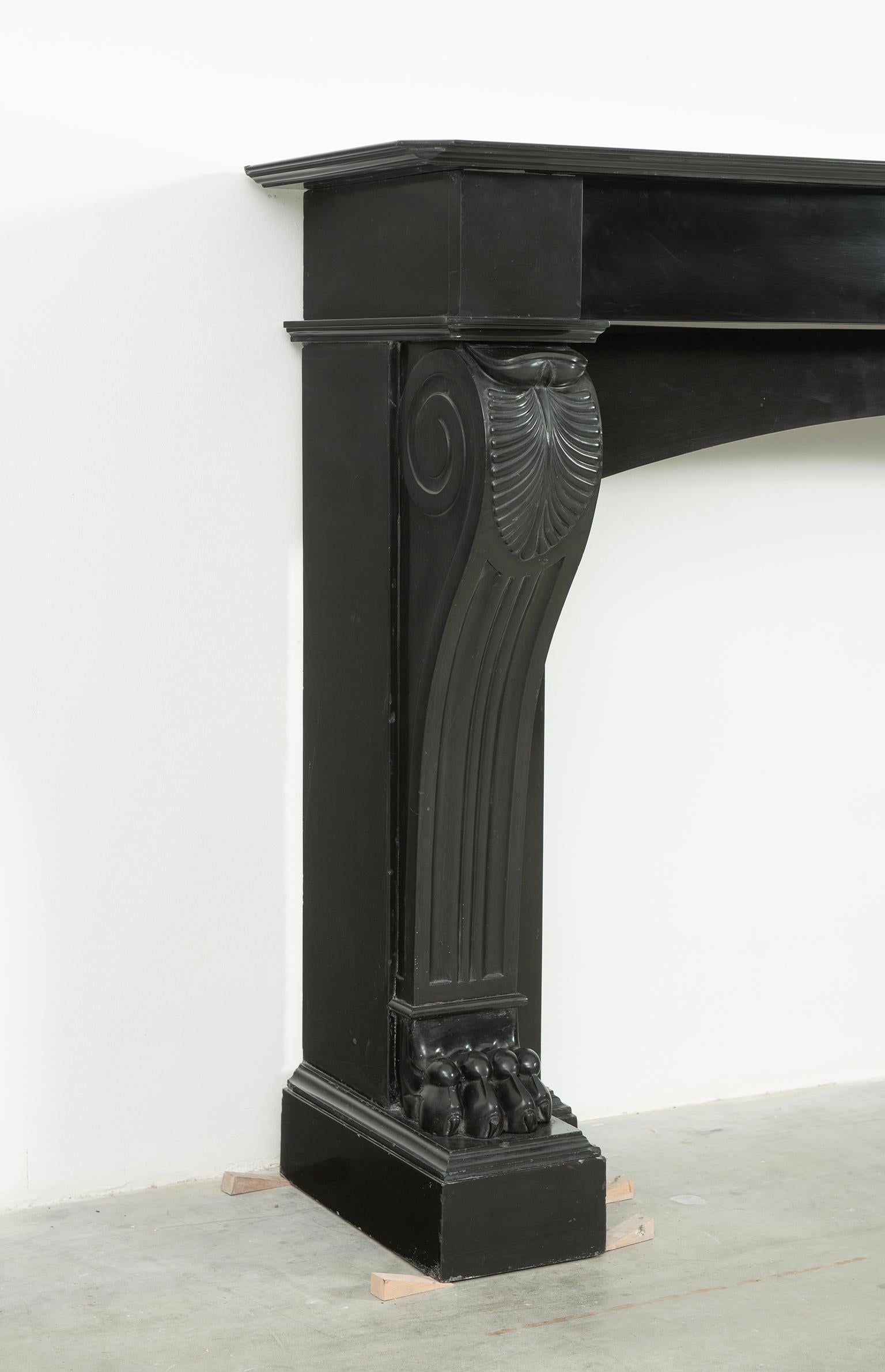 French Antique Fireplace in Deep Black Marble