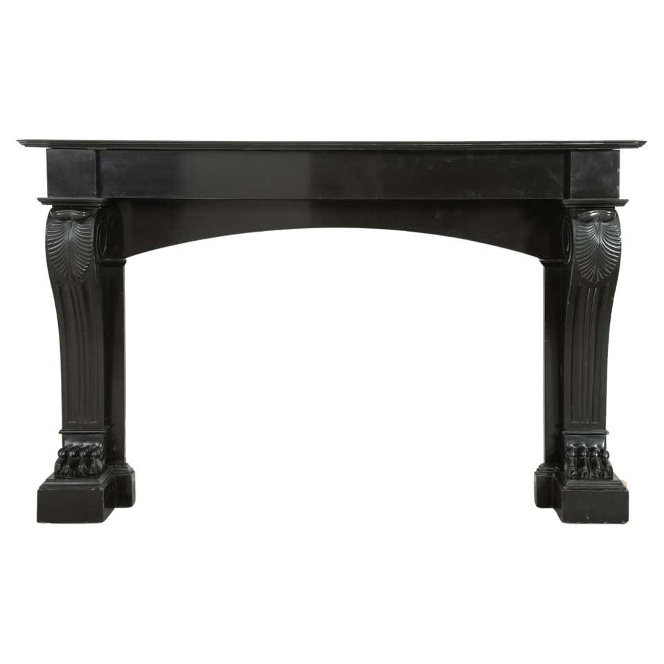 Antique Black Marble Shell Fireplace: Deep Gloss For Sale at 1stDibs
