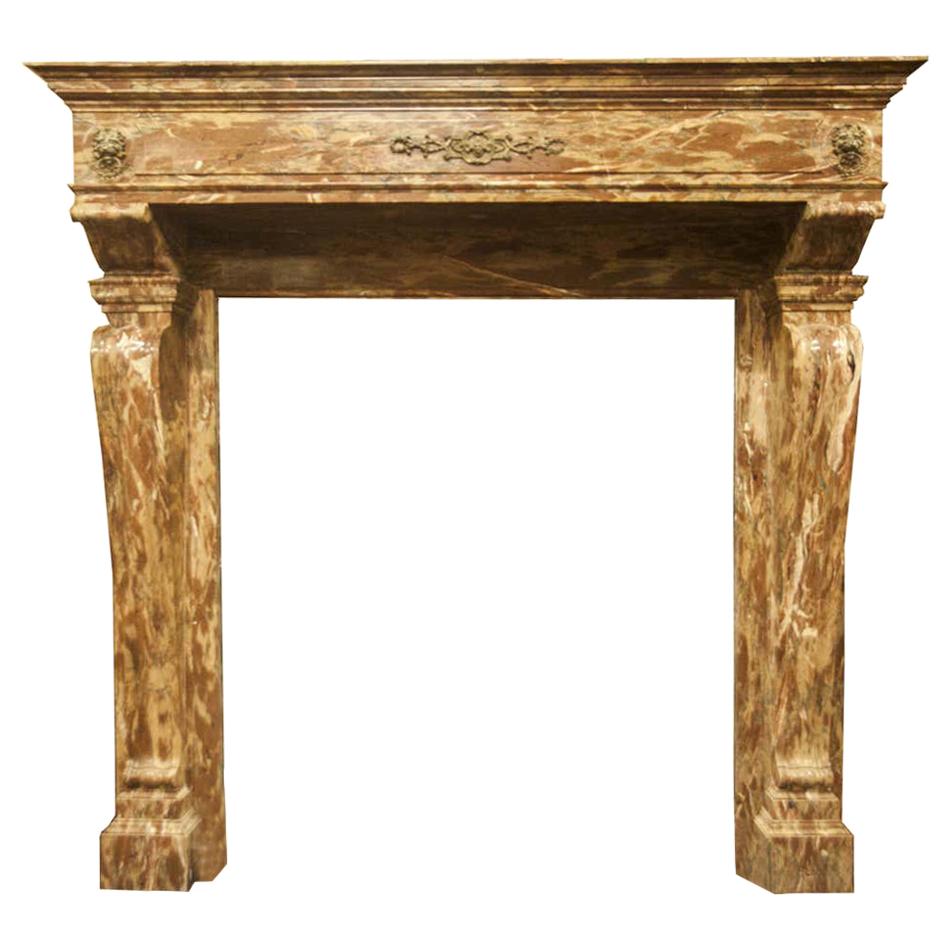 Antique Fireplace in Levanto Red Marble, Applied Bronzes Empire Style 1800 Italy For Sale