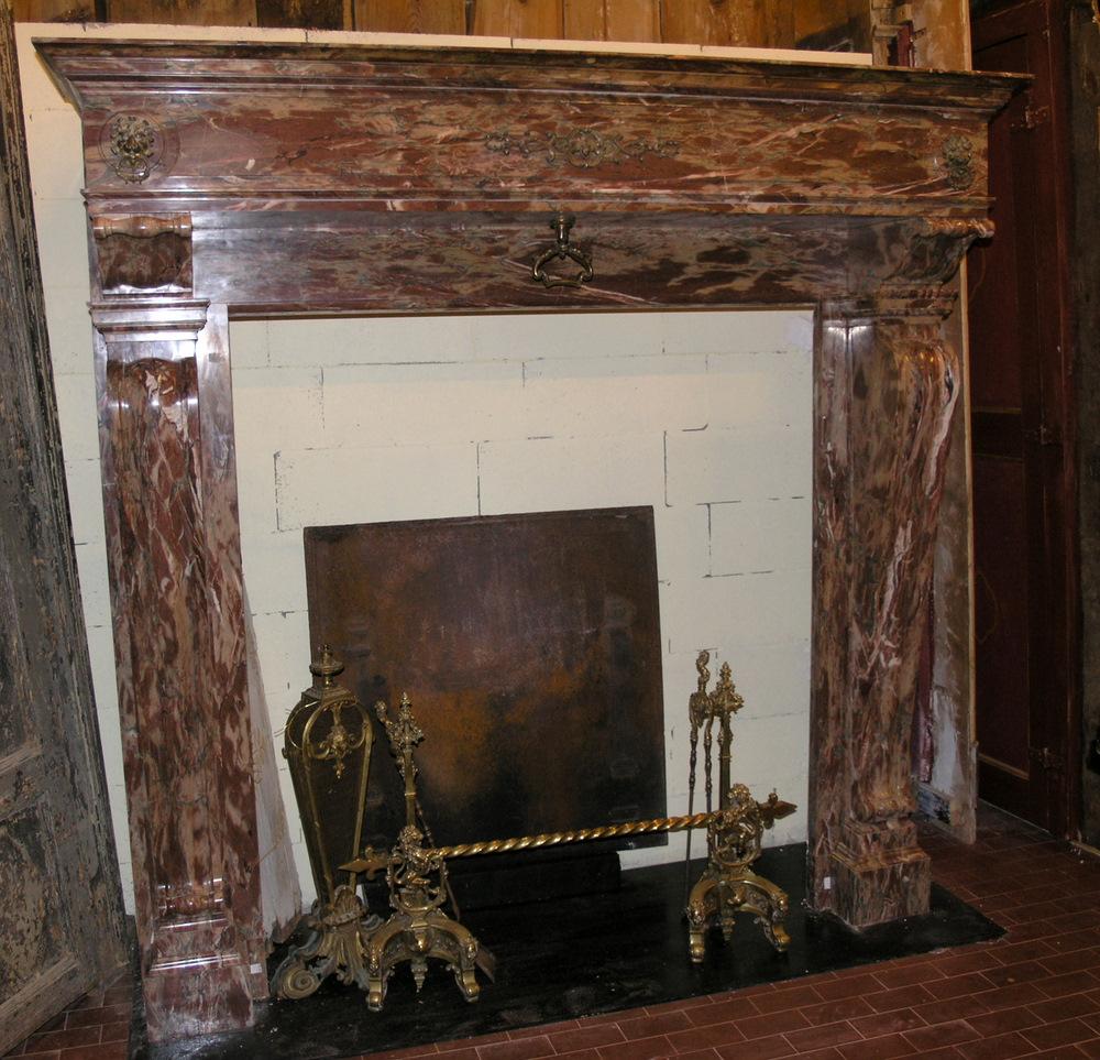 Mid-19th Century Antique Fireplace in Levanto Red Marble, Applied Bronzes Empire Style 1800 Italy For Sale