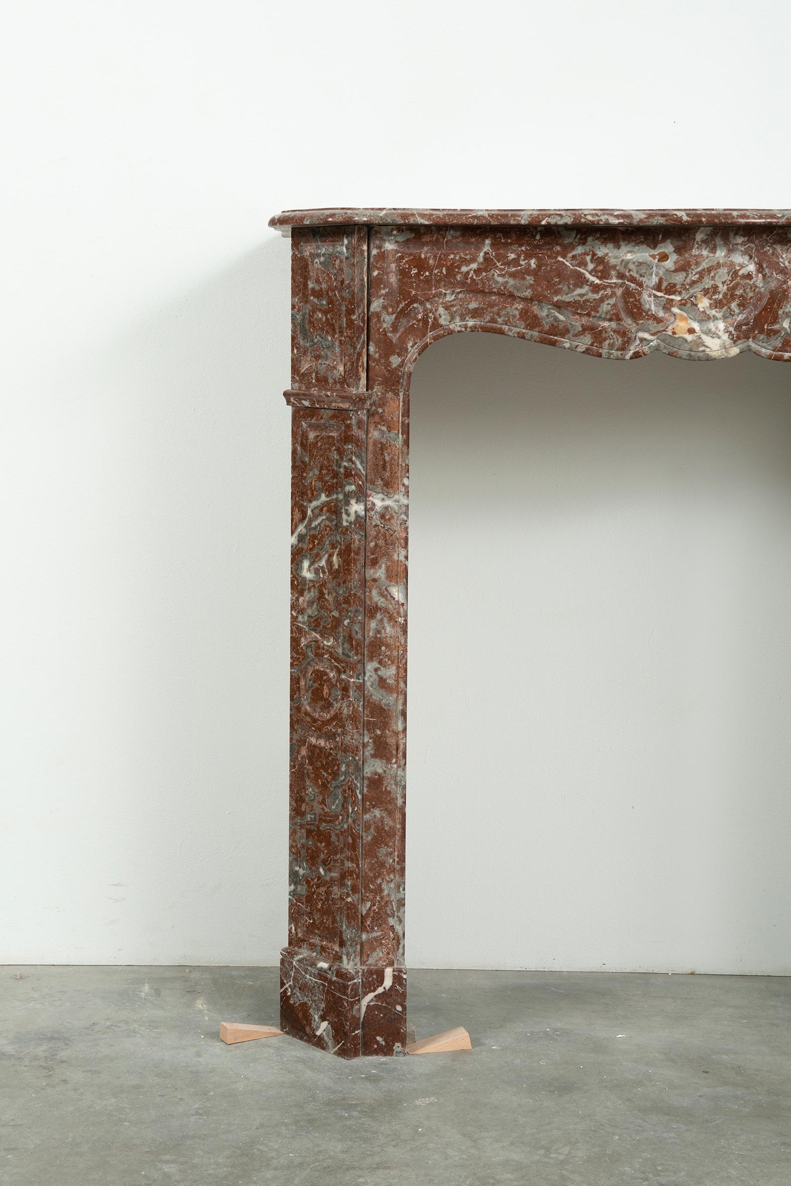 Louis XV Antique Fireplace in Red Marble