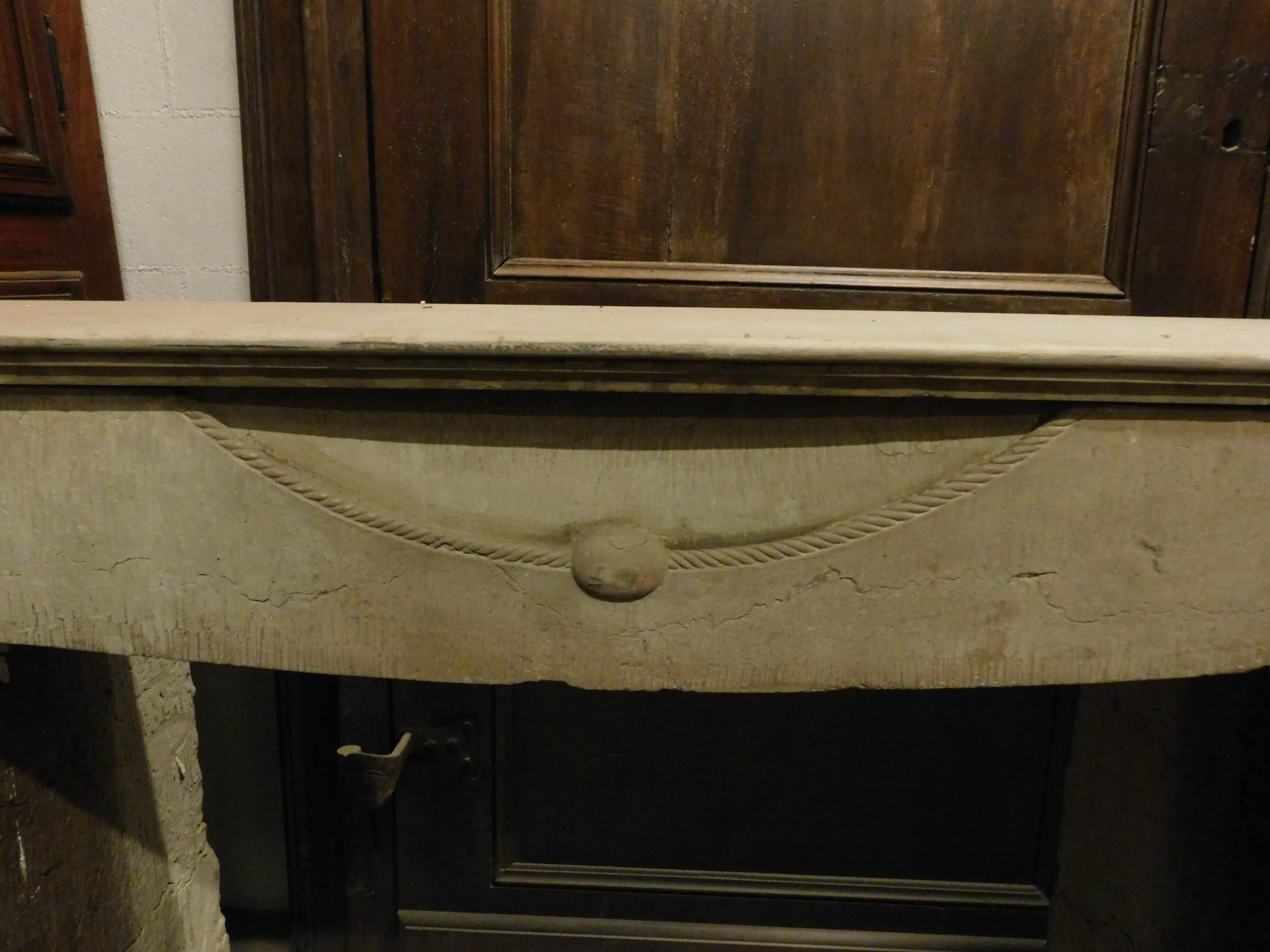 Antique fireplace in travertine stone, neoclassical, '800 Italy 1