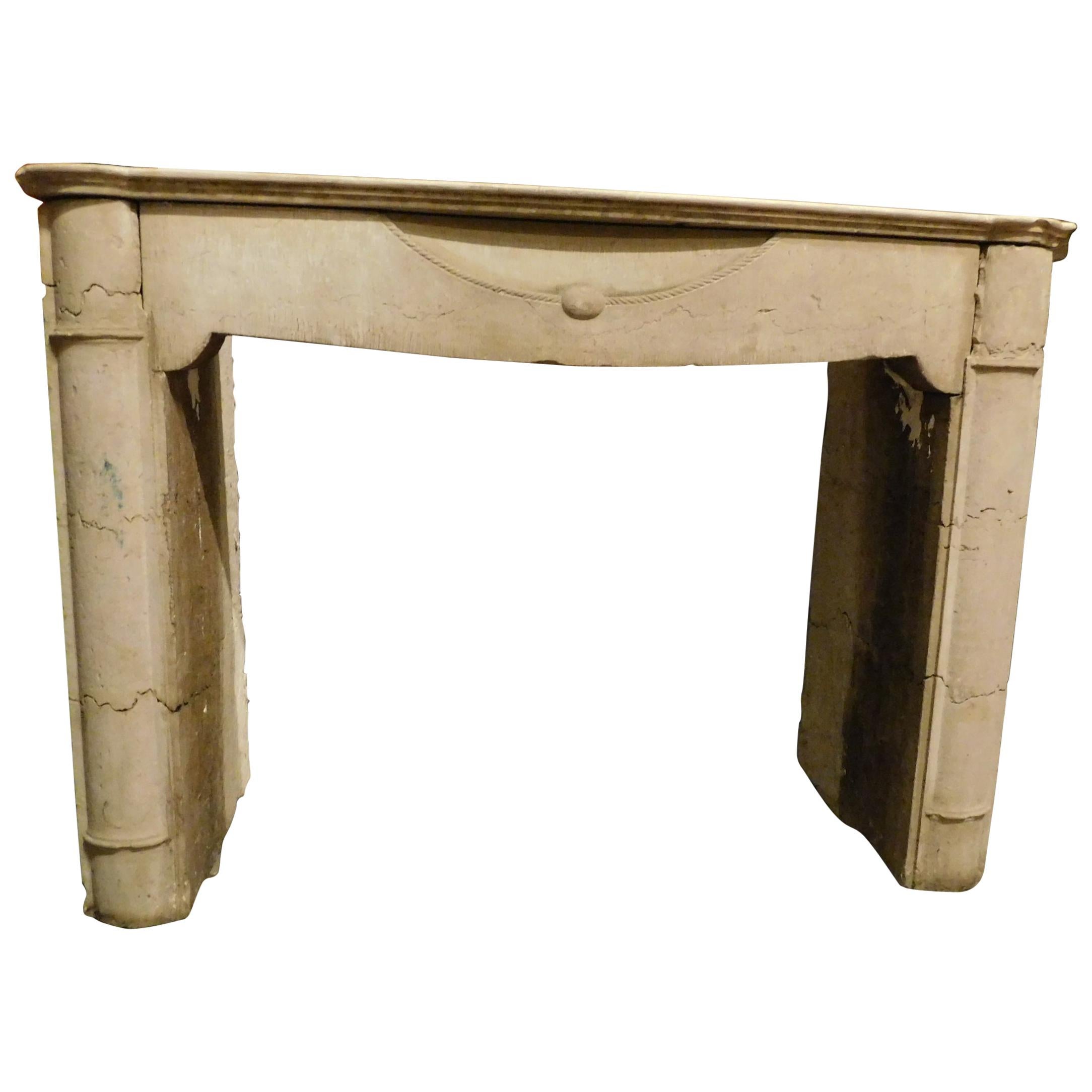 Antique fireplace in travertine stone, neoclassical, '800 Italy