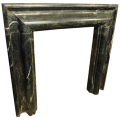Antique Fireplace in "Verde Alpi" Marble, Salvator Rosa, Late 19th Century Italy