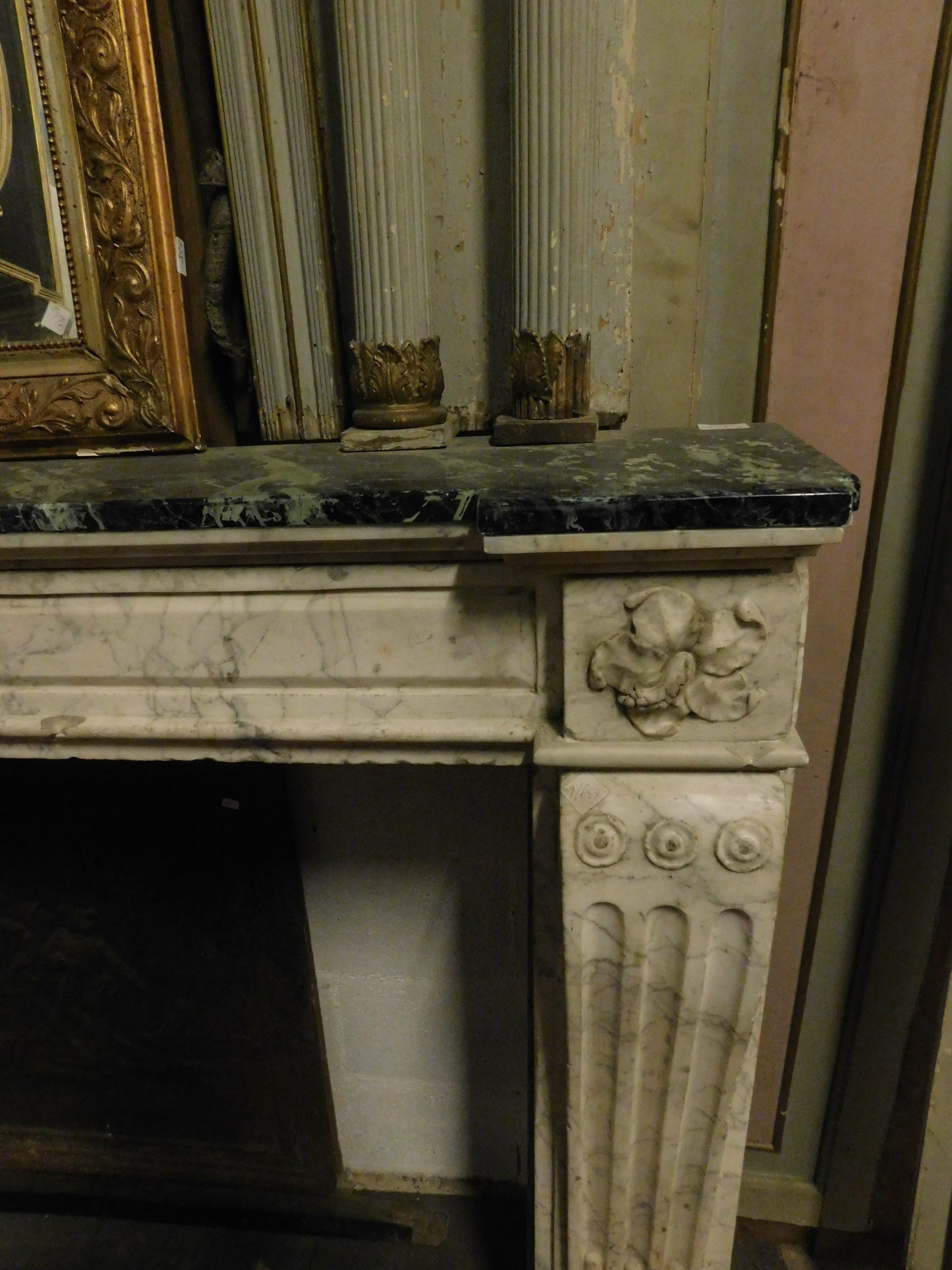 Antique Fireplace in White and Green Marble, Louis XVI, 18th Century France 3