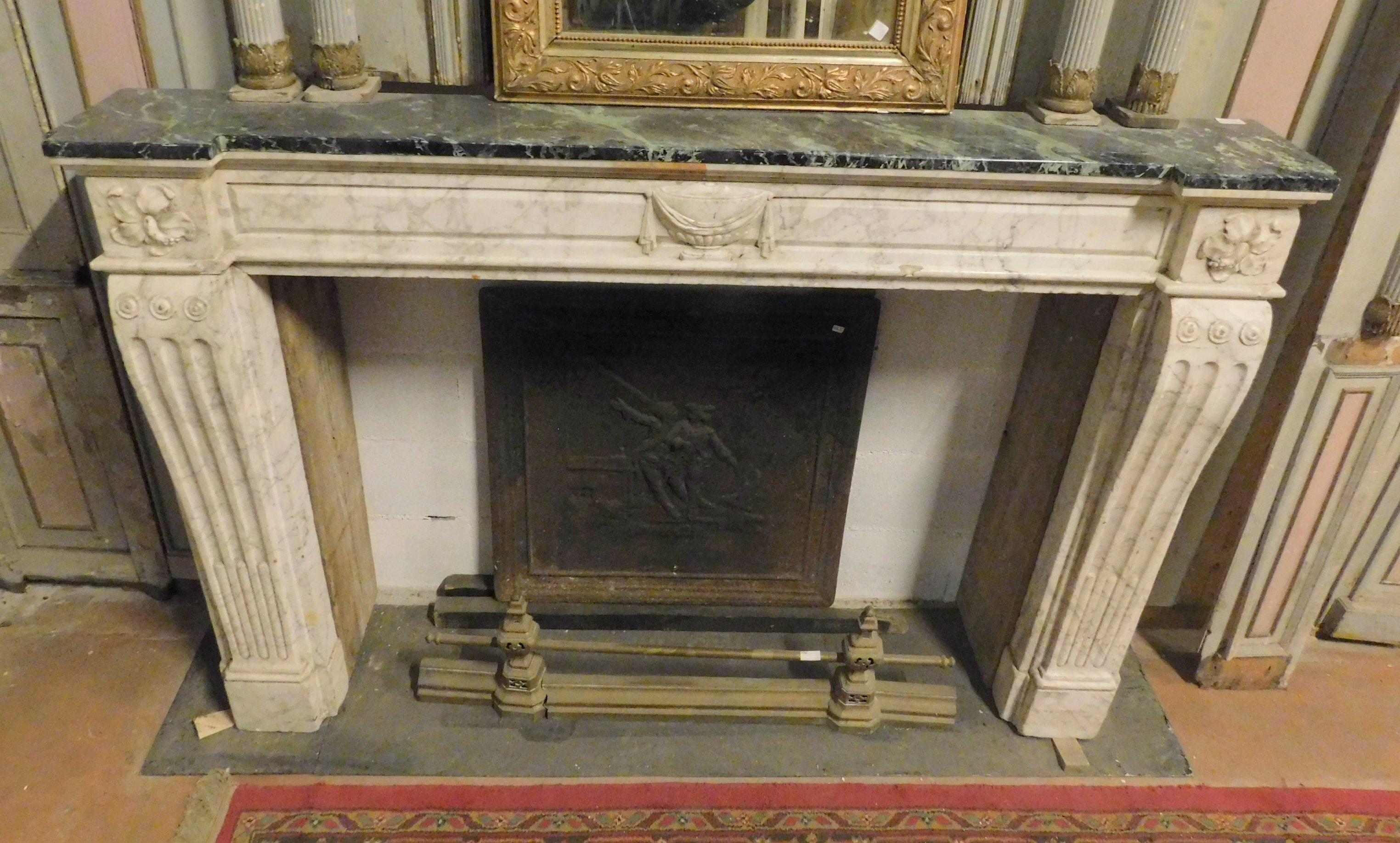 Antique Fireplace in White and Green Marble, Louis XVI, 18th Century France 4
