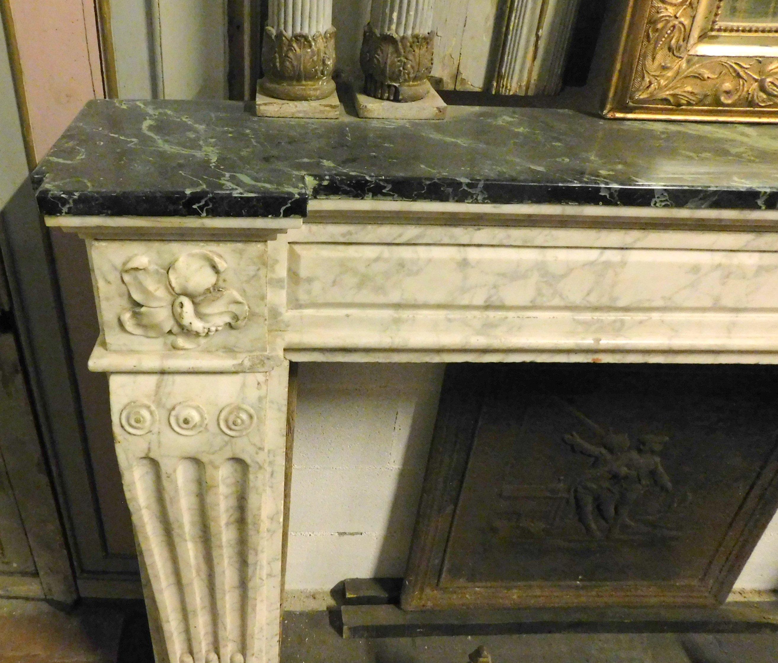 Antique Fireplace in White and Green Marble, Louis XVI, 18th Century France 5