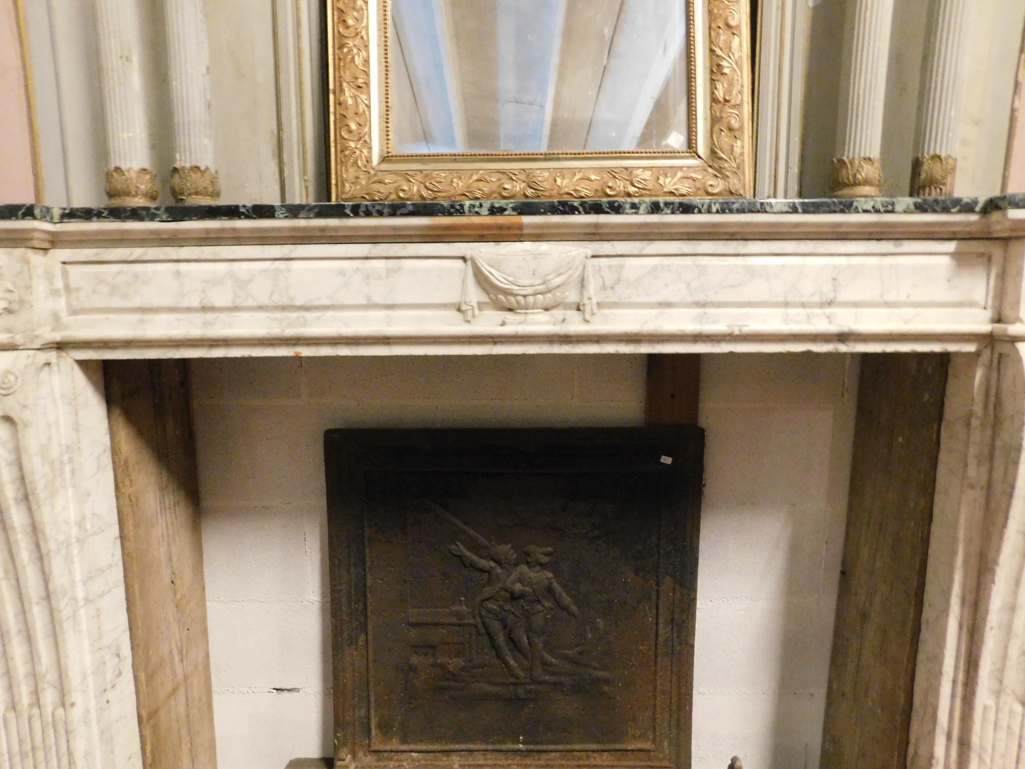 Antique Fireplace in White and Green Marble, Louis XVI, 18th Century France 1