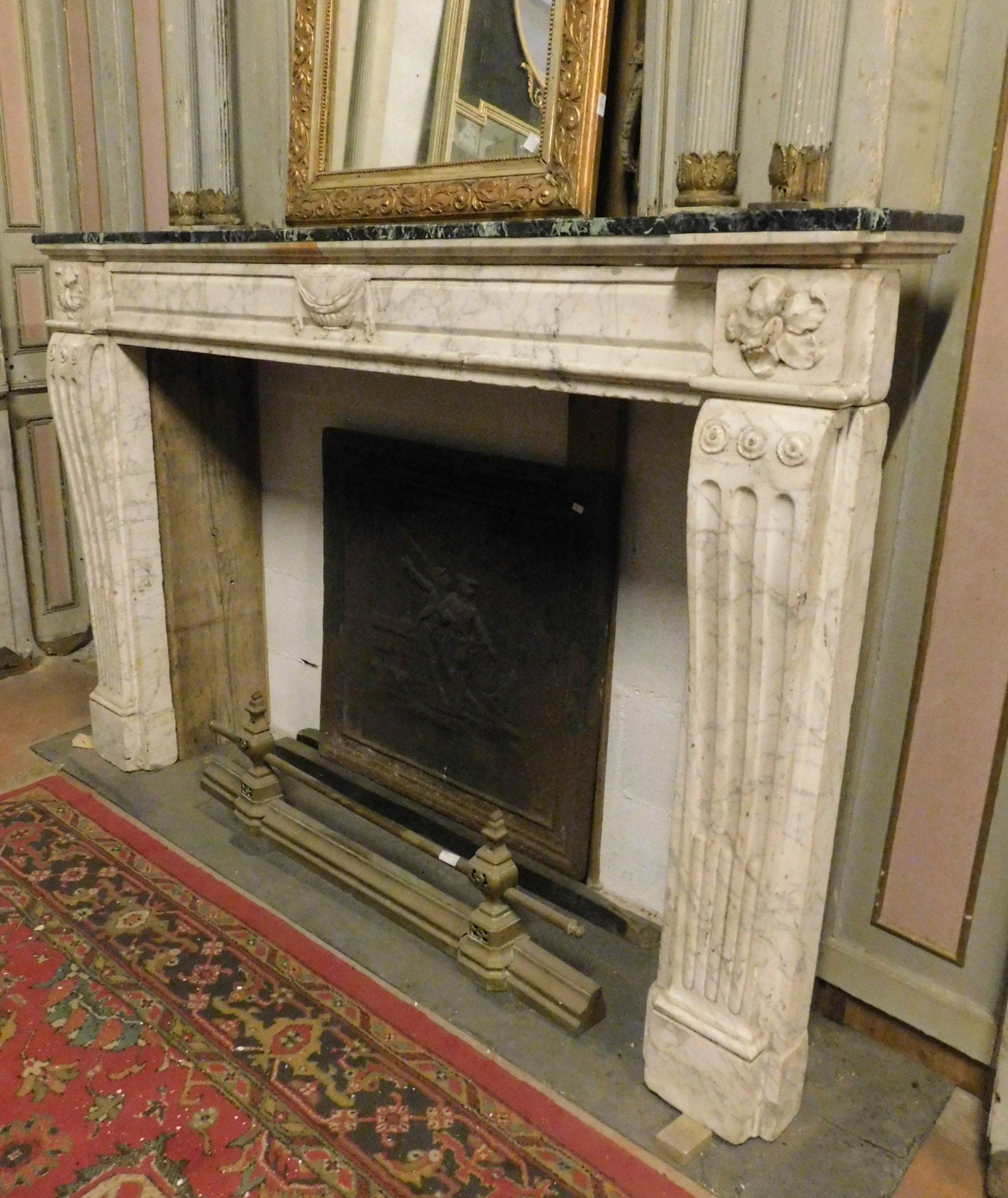 Antique Fireplace in White and Green Marble, Louis XVI, 18th Century France 2