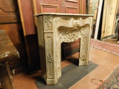 Antique Fireplace in White Lacquered Cast Iron, with Putti, End 800, Complete
