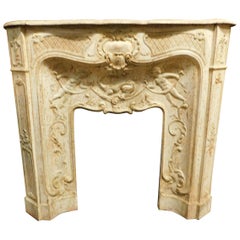 Antique Fireplace in White Lacquered Cast Iron, with Putti, End 800, Complete