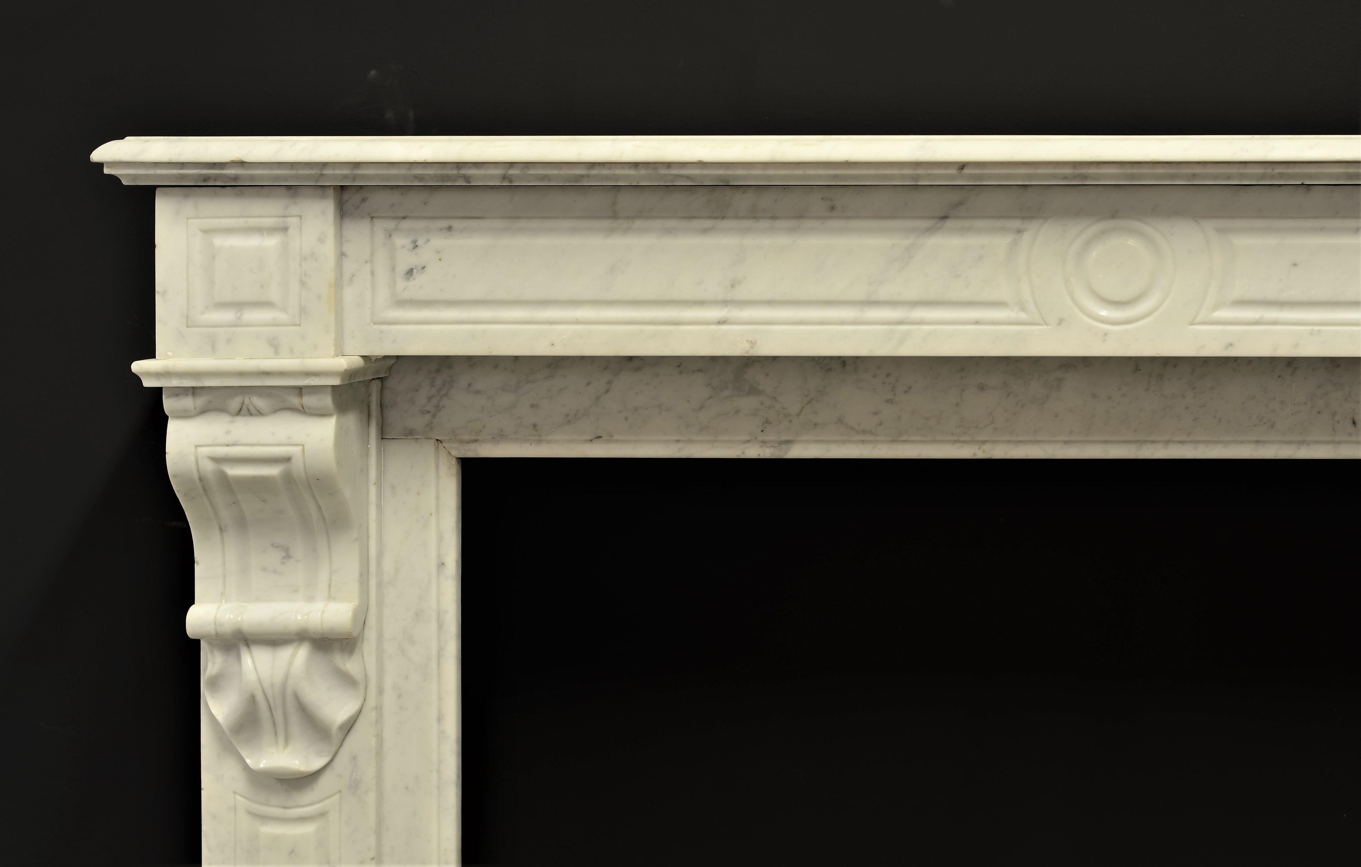 French Antique Fireplace in White Marble
