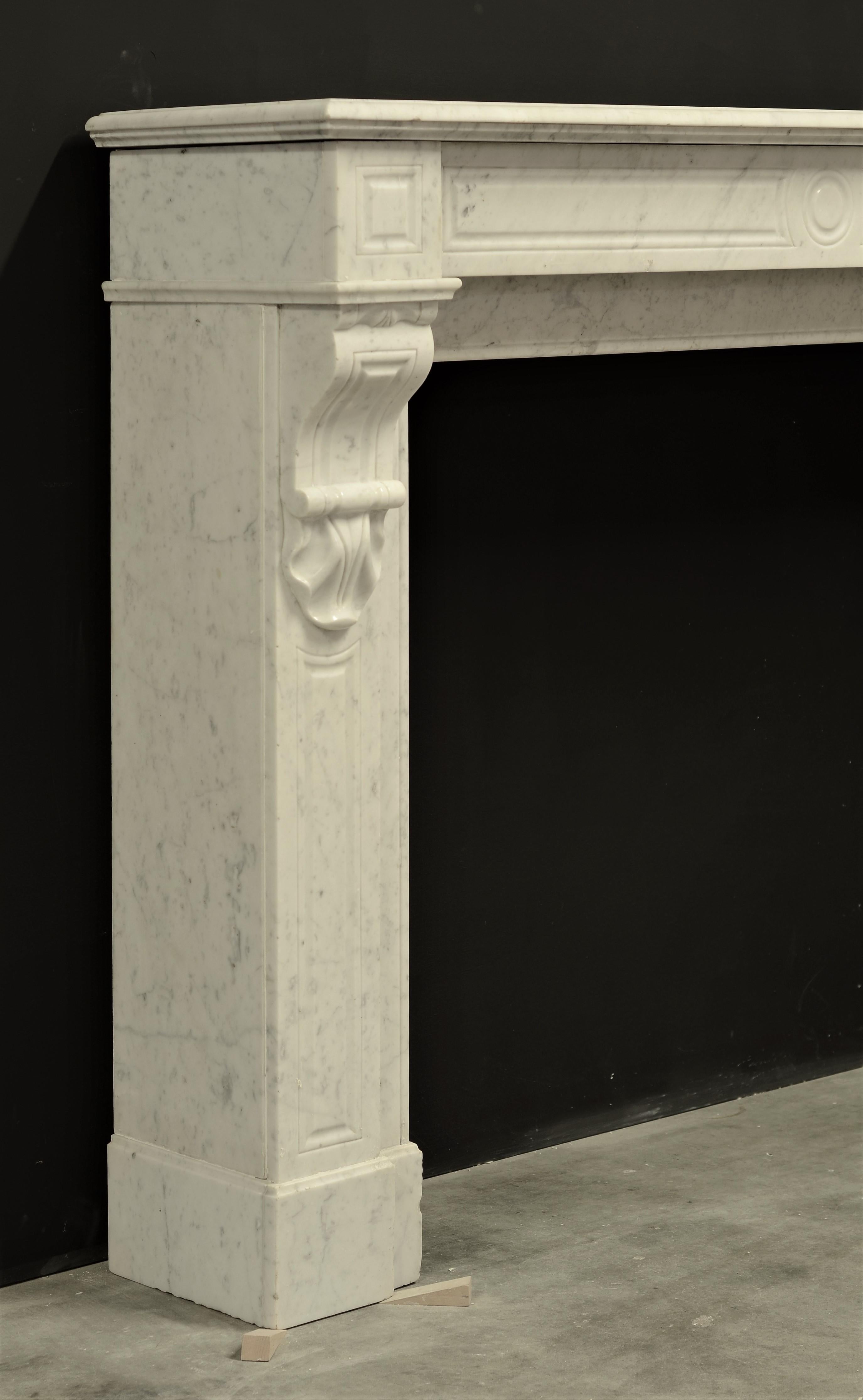 19th Century Antique Fireplace in White Marble