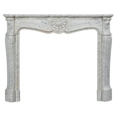 Antique Fireplace in White Marble, Louis XV Style