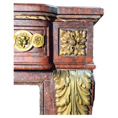 Antique Fireplace Louis XVI Rouge Marble Mantel With Ormolu