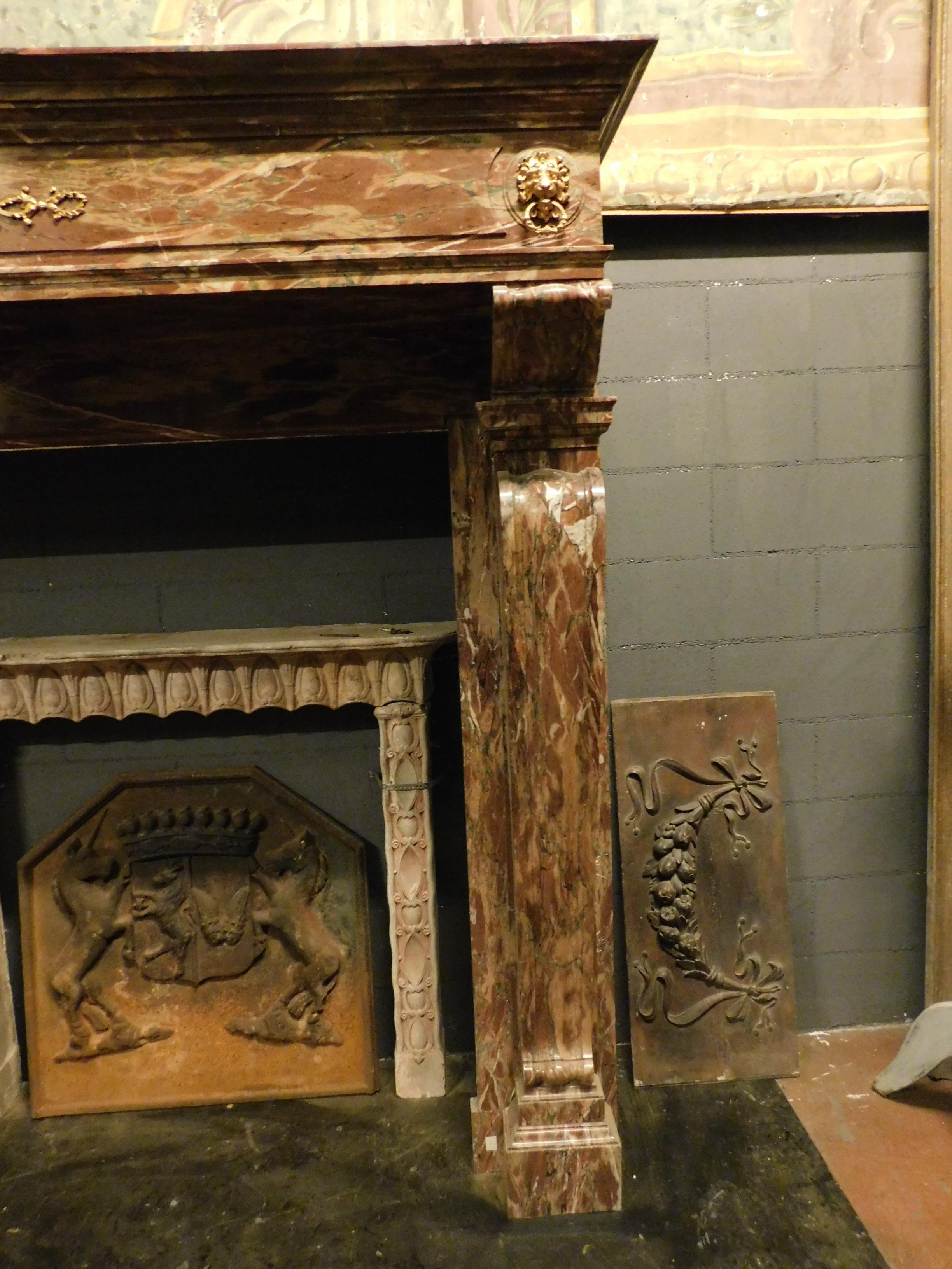 Antique Fireplace Made of Rosso Levanto's Marble 3