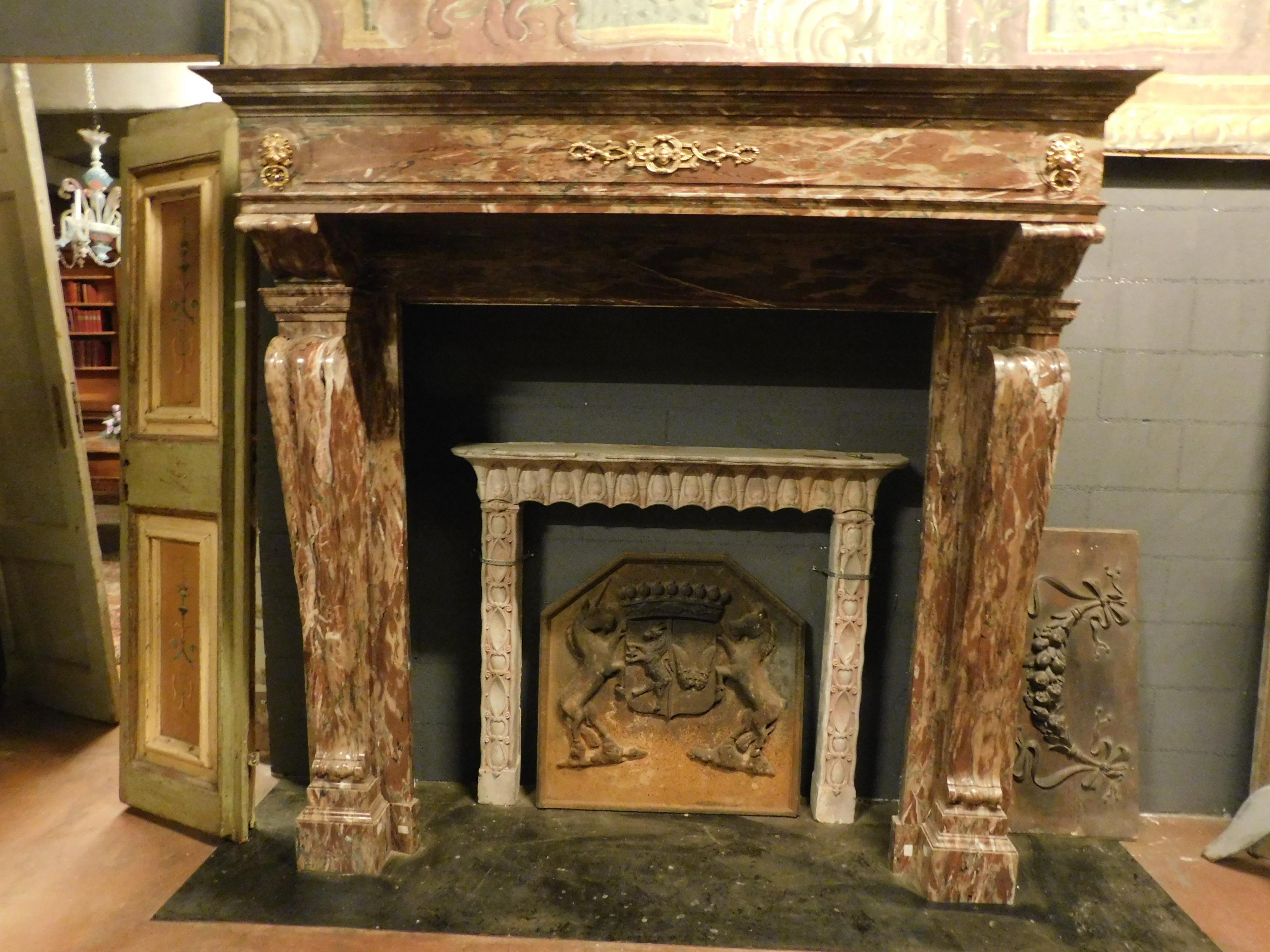 Breccia Marble Antique Fireplace Made of Rosso Levanto's Marble