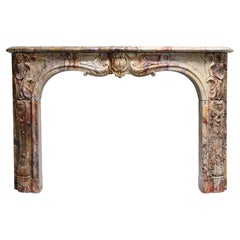 Cheminée ancienne - XIXe siècle - Marbre de Sarrancolin - Style Louis XV