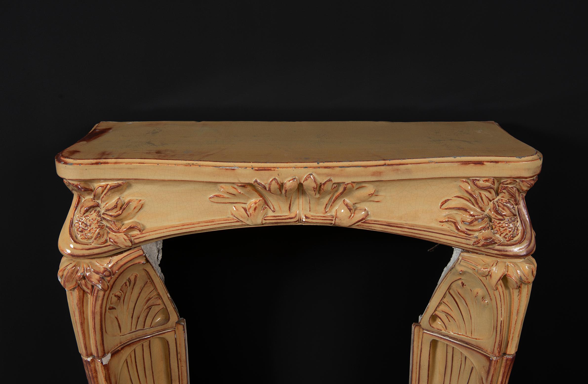 French Antique Fireplace Mantel en Faience by Louis Majorelle For Sale