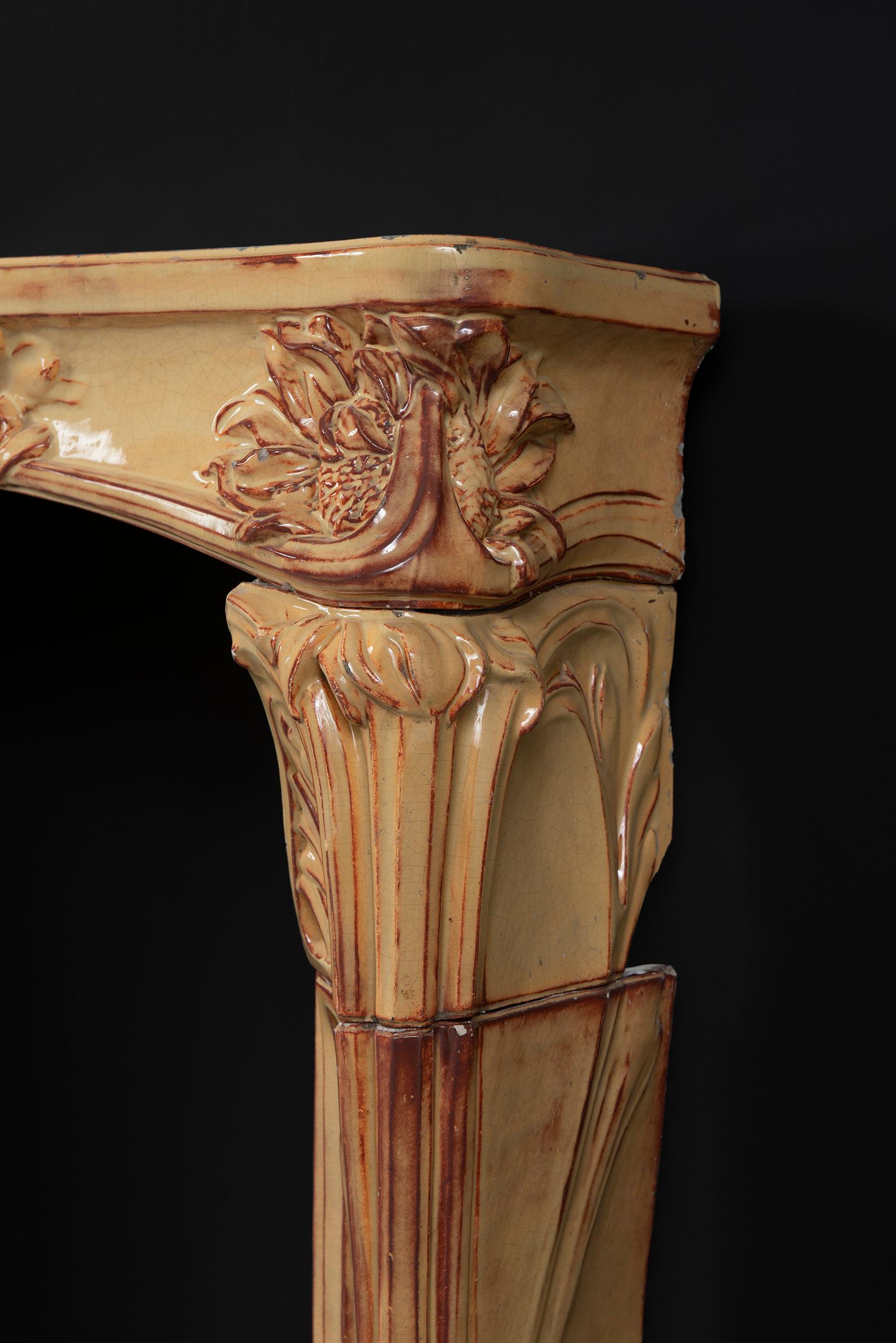Early 20th Century Antique Fireplace Mantel en Faience by Louis Majorelle For Sale