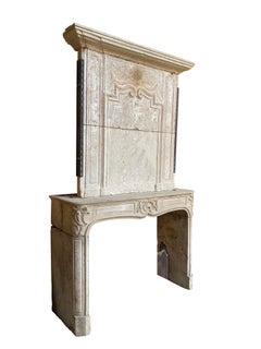 Antique Fireplace Mantel From France With Trumeau In Limestone