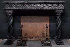 Antique Fireplace Mantel in Dark Slate Stone, Turned Columns, 16th Century Italy