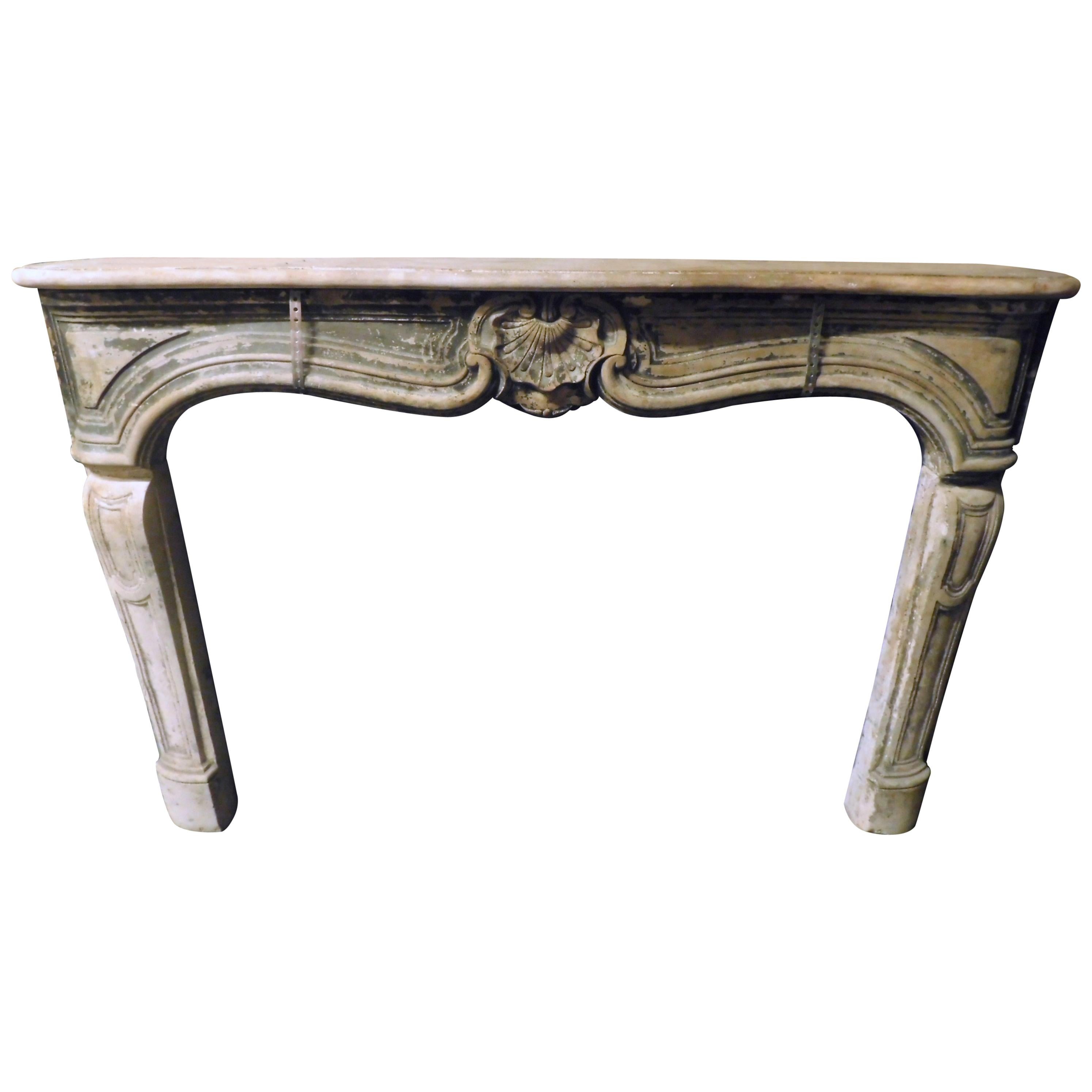 Antique Fireplace Mantel in Gray Borgogna's Stone, 1700, France