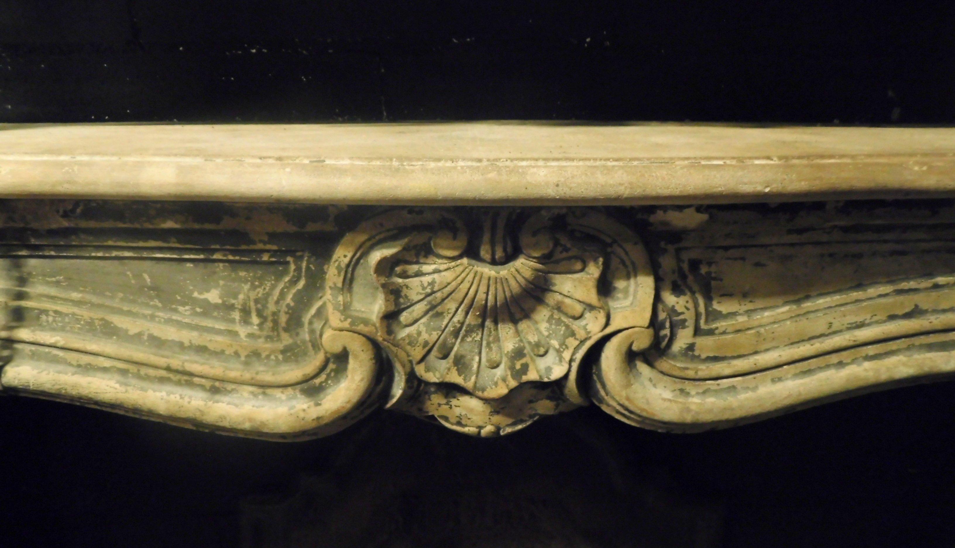 European Antique Fireplace Mantel in Gray Borgogna's Stone, 1700, France For Sale
