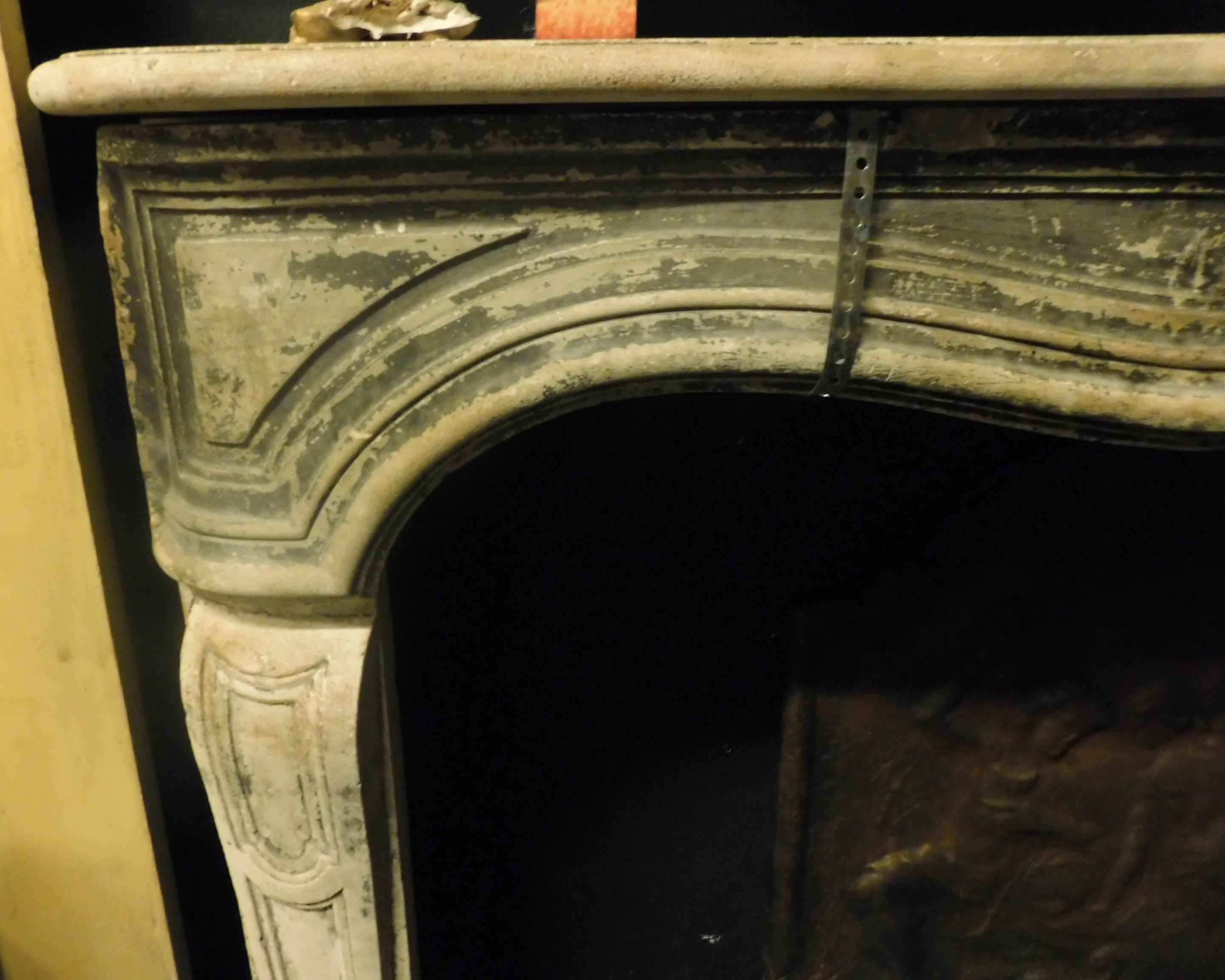 Hand-Carved Antique Fireplace Mantel in Gray Borgogna's Stone, 1700, France For Sale