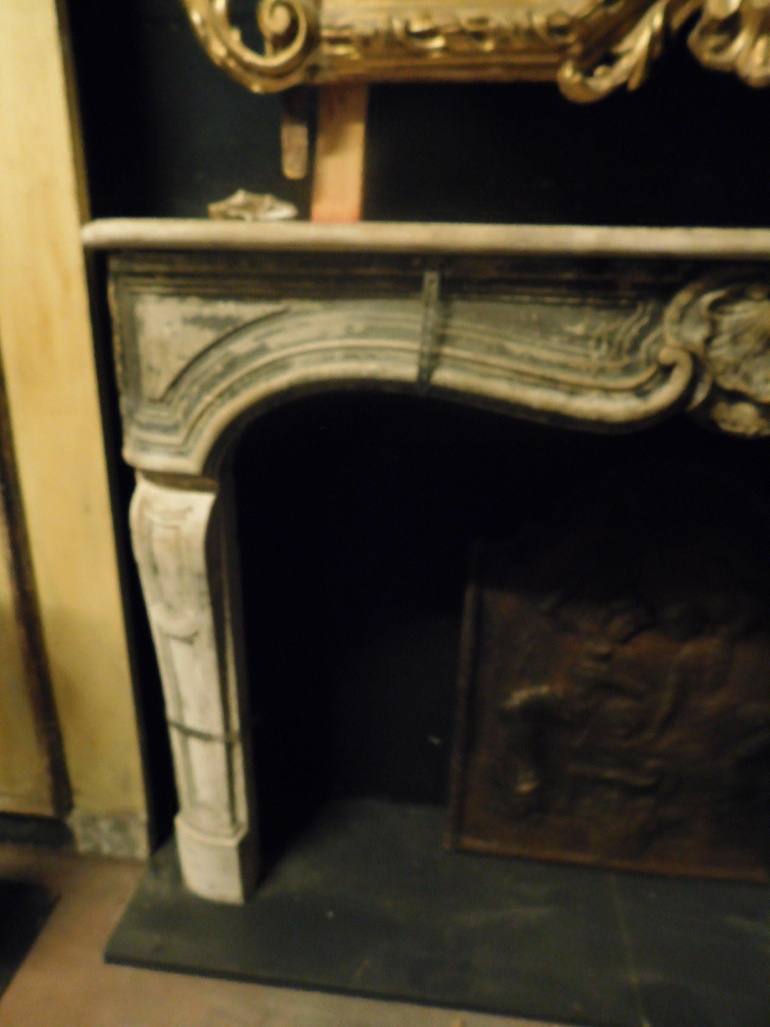 18th Century and Earlier Antique Fireplace Mantel in Gray Borgogna's Stone, 1700, France For Sale