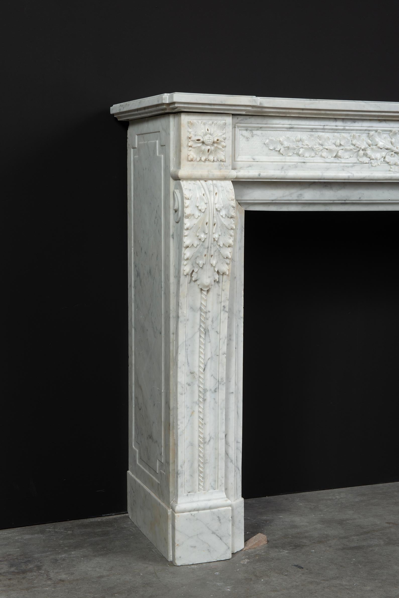 Carrara Marble Antique Fireplace Mantel in Louis XVI Style For Sale