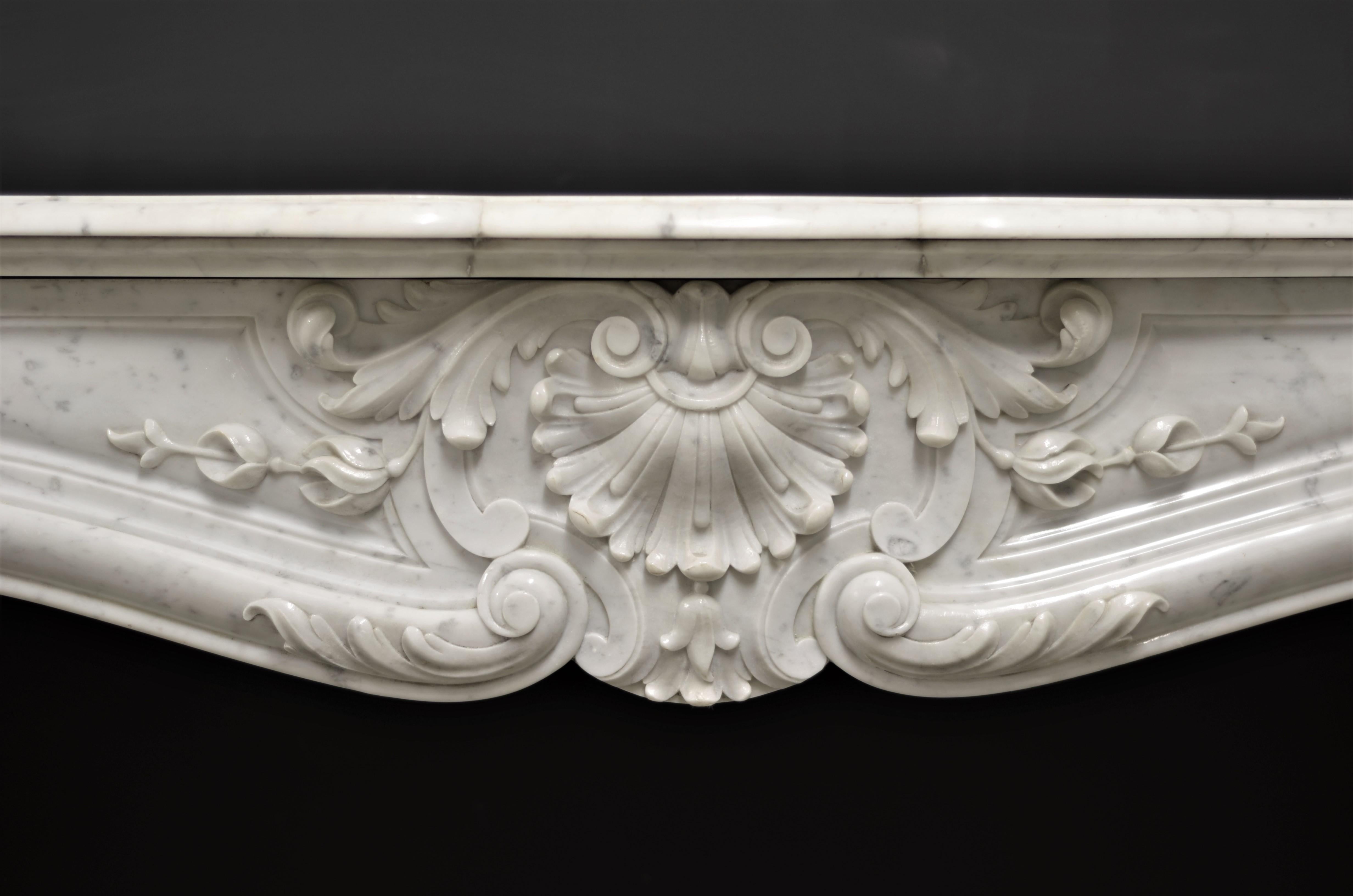 Louis XV Antique Fireplace Mantel in White Marble