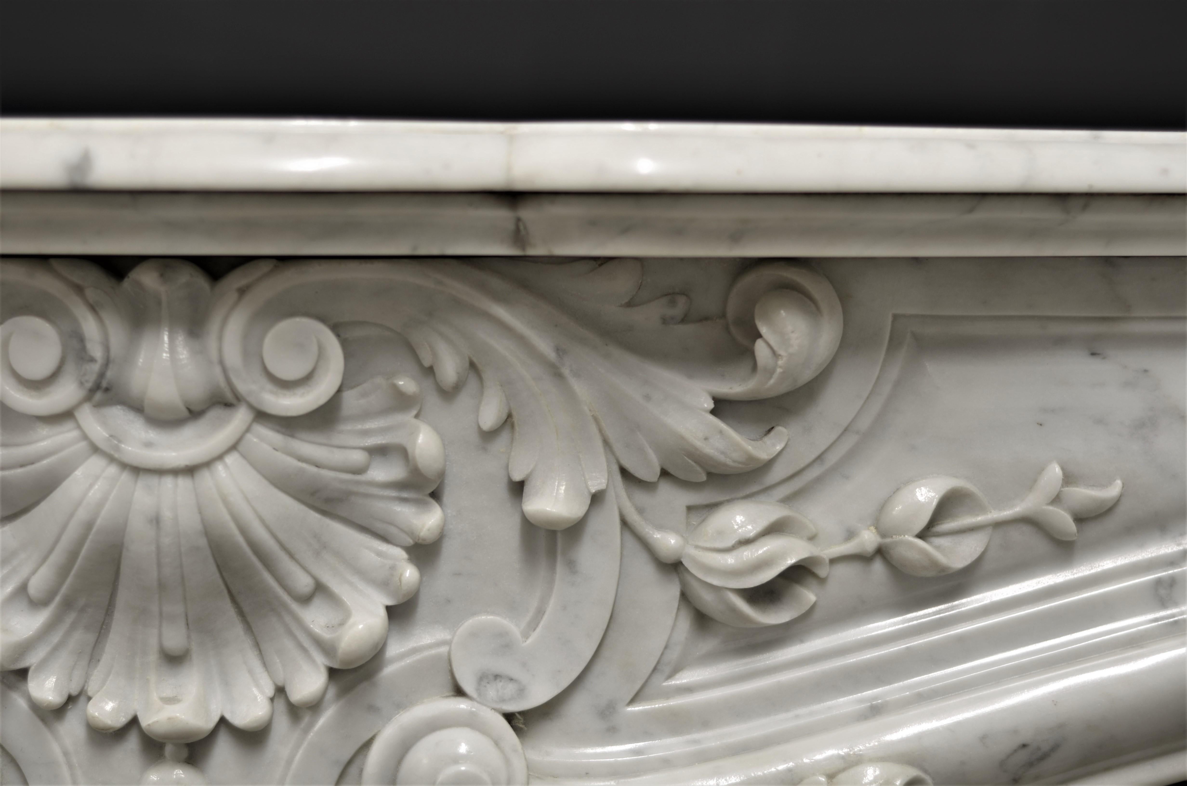 French Antique Fireplace Mantel in White Marble