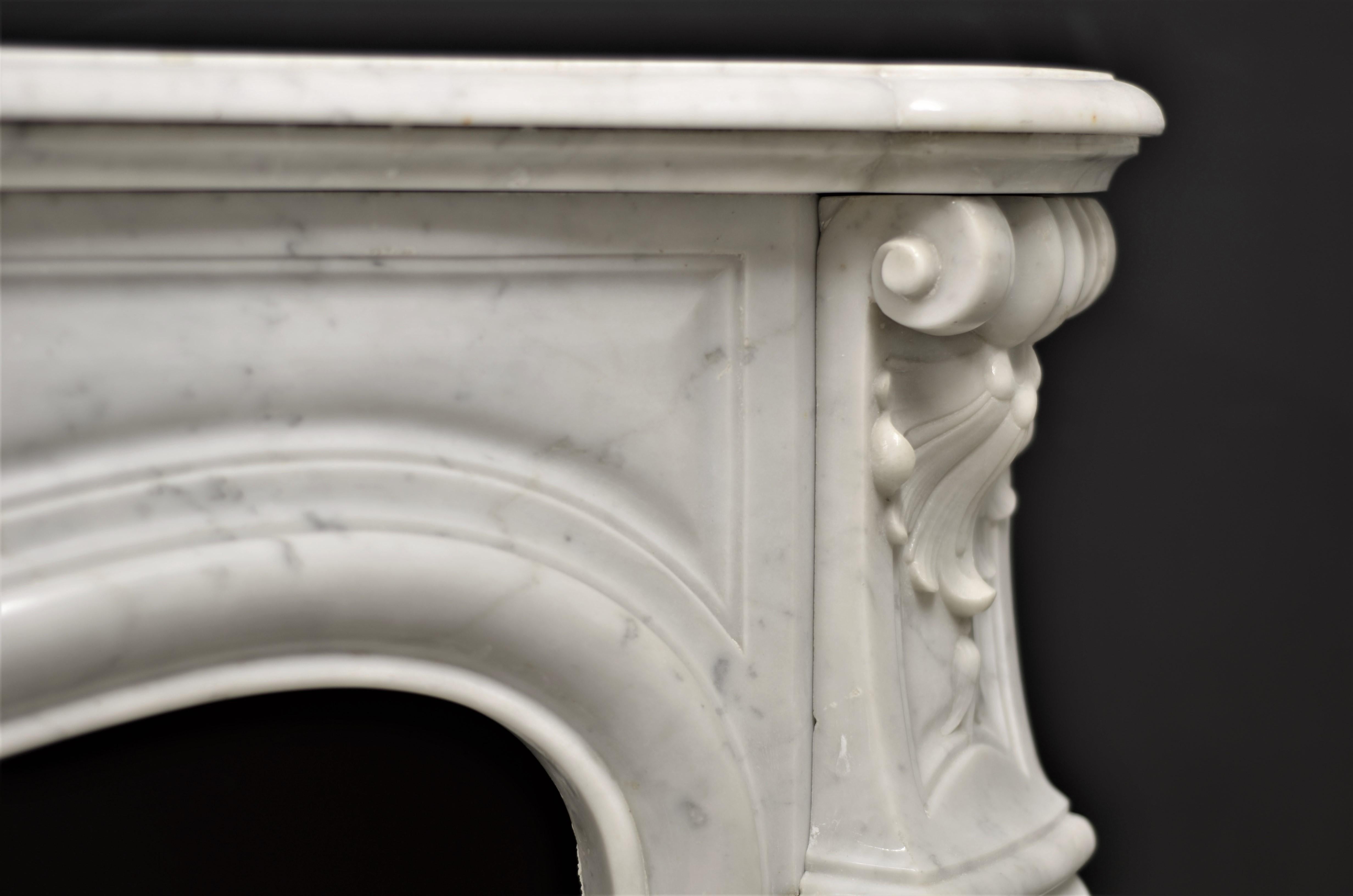 19th Century Antique Fireplace Mantel in White Marble