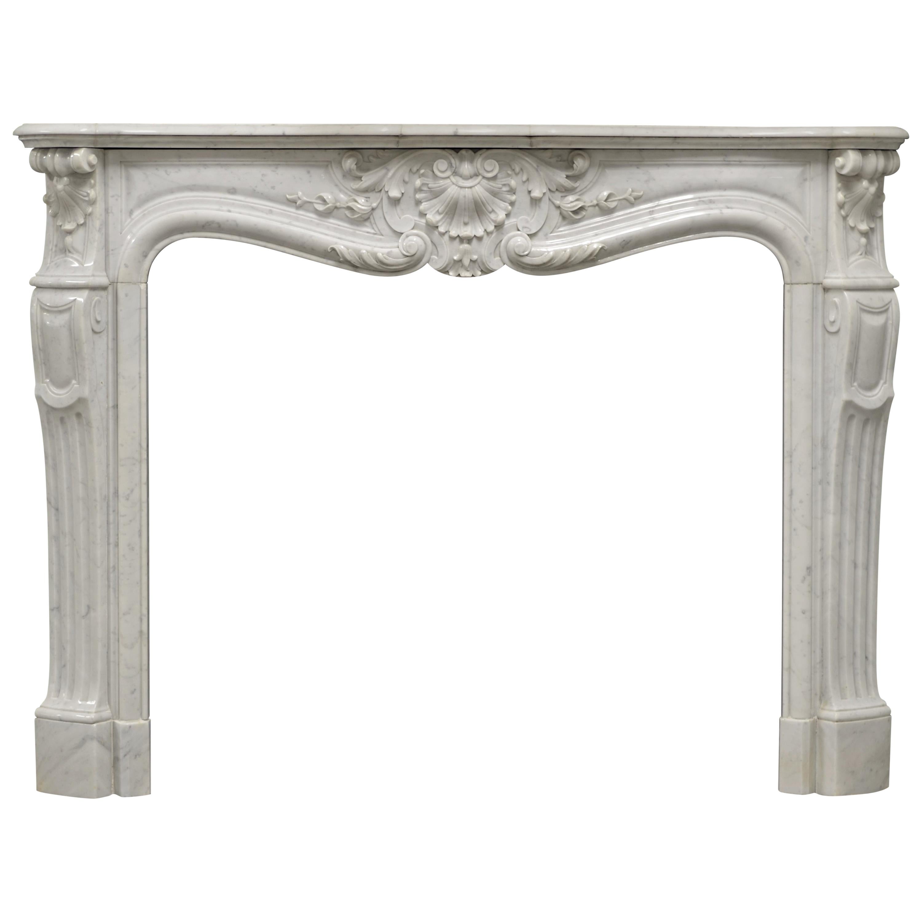 Antique Fireplace Mantel in White Marble
