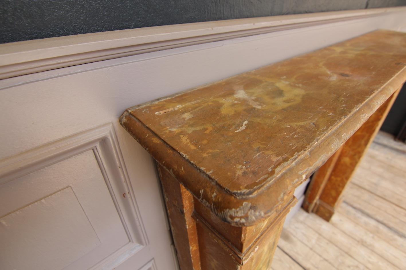19th Century Fireplace Mantel made of Wood in Original Marbled Painting For Sale 2