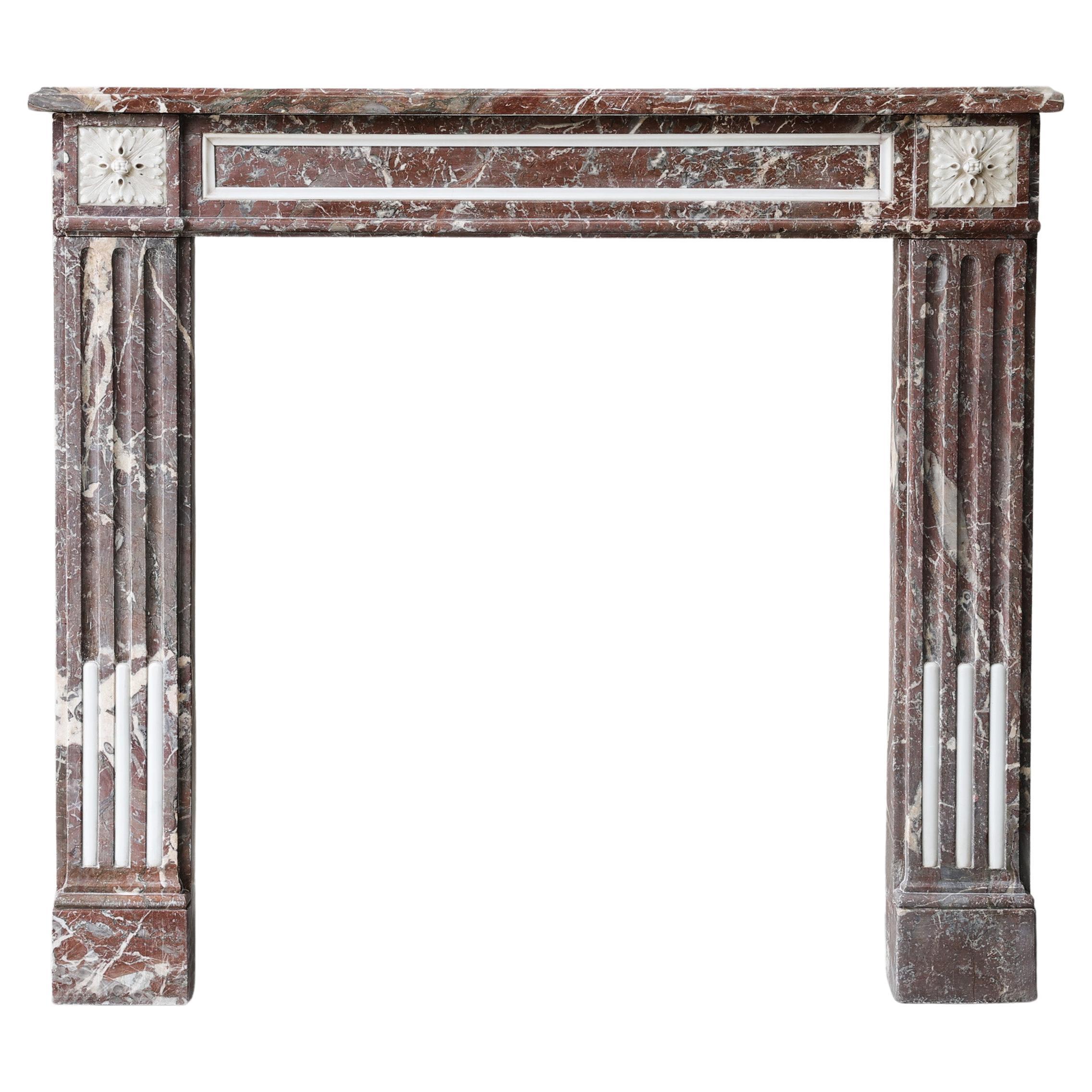 Chimenea antigua de mármol Rouge Royal, siglo XVIII, Luis XVI