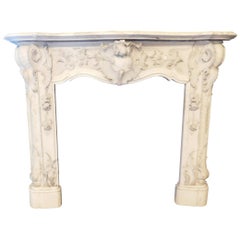 Antique Fireplace Mantel Richly Carved Carrara Marble, Luxury Flora, '800 Italy