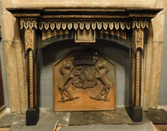 Antique Fireplace Mantle Black and Gold Lacquered Wood, Neo-Gothic, 1800, Italy