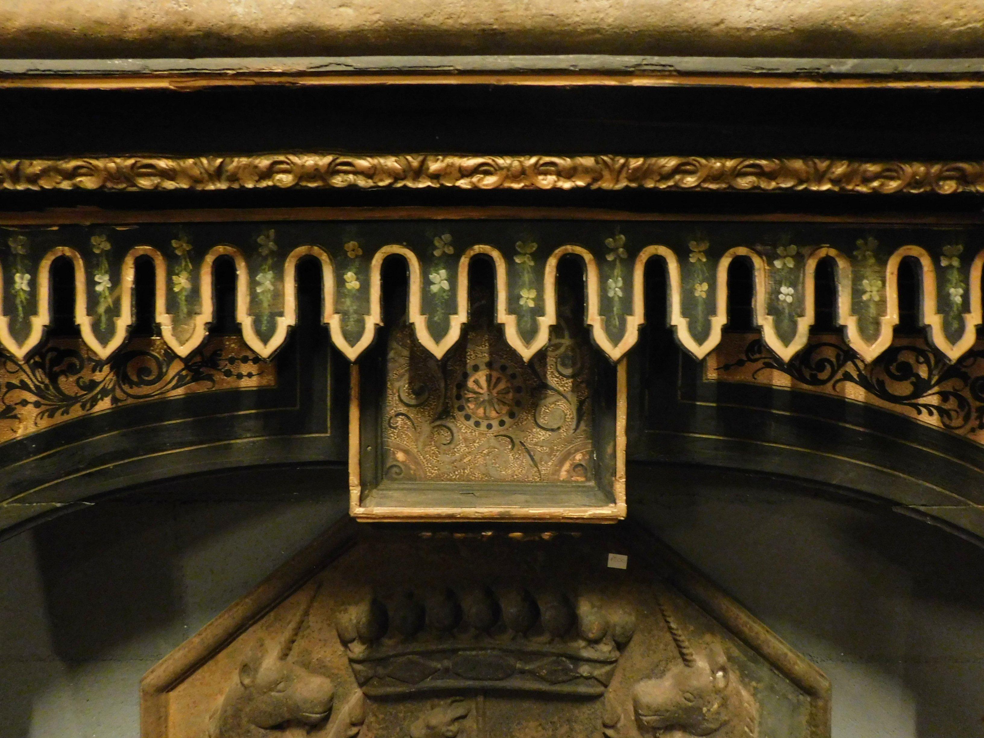 gold fireplace mantel