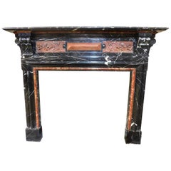 Antique Fireplace Mantle Black and Red Marble Inlaid, 19th Century from Belgium