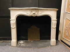 Antique Fireplace Mantle in White Carrara Marble, Louis XV Style, 1750, France