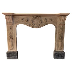 Antique Fireplace Mantle White Carrara Marble, Richly Carved, 19th Century Italy