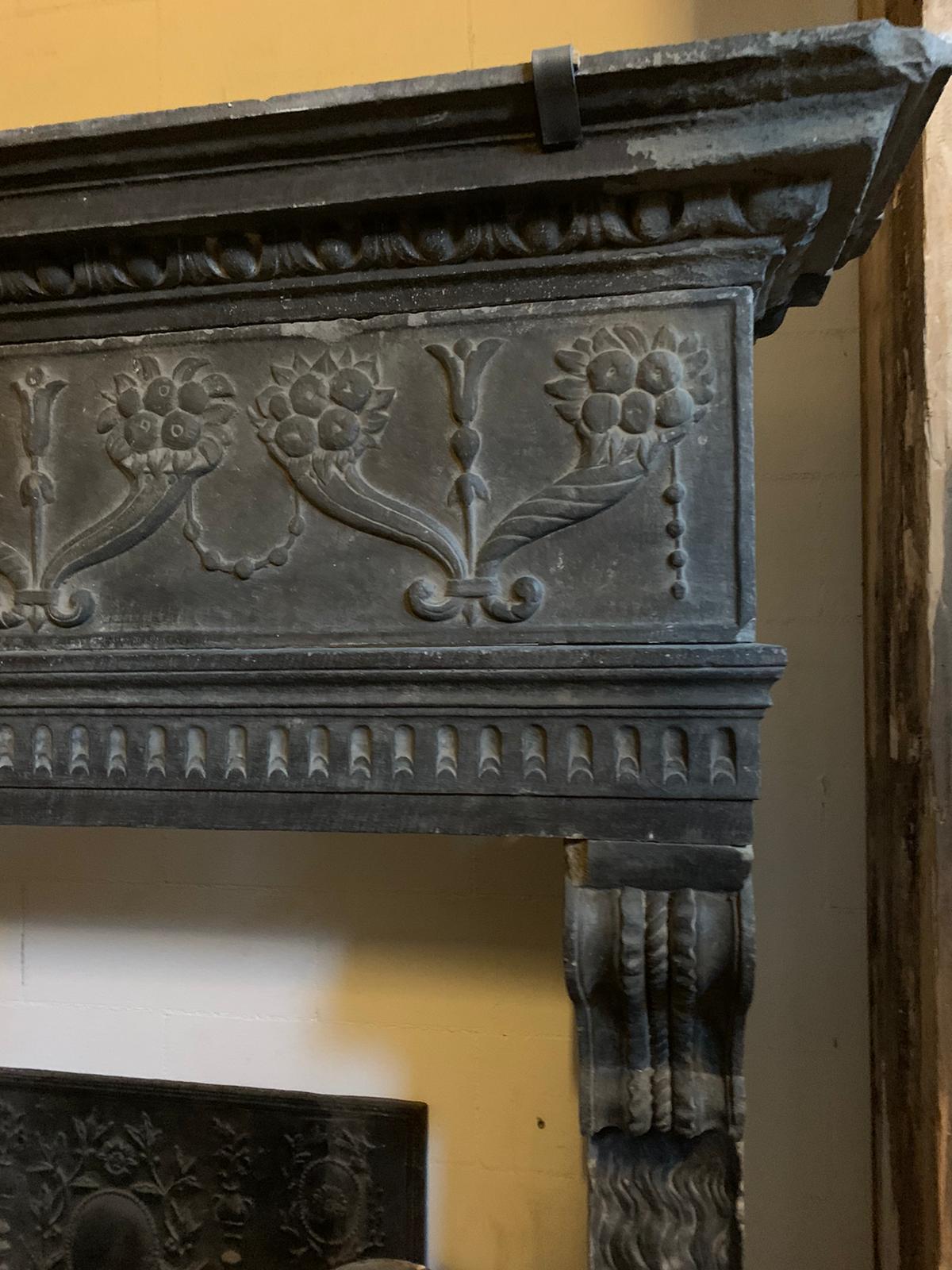 Antique Fireplace Mantle with Richly Carved Slate Stone, 16th Century Italy 6