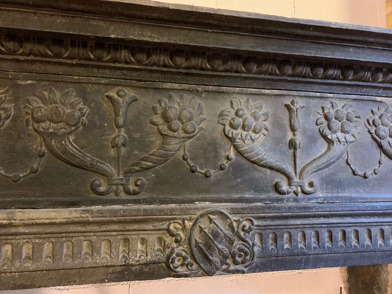Antique Fireplace Mantle with Richly Carved Slate Stone, 16th Century Italy 2