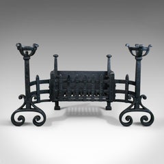 Antique Fireplace, Medieval Style, Cup Dogs, English Iron, circa 1900