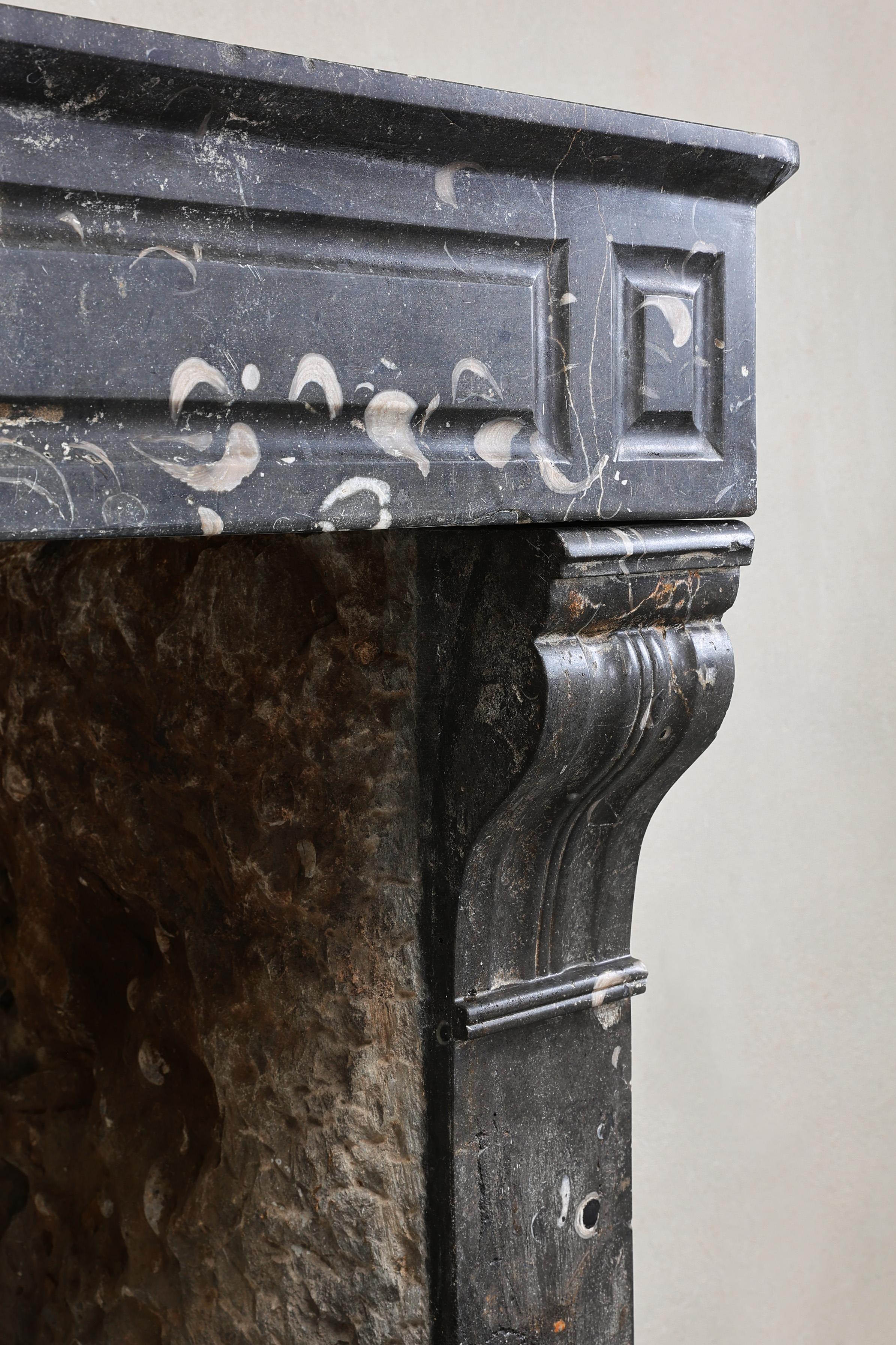 Antique fireplace of black marble with white veins from the 19th century For Sale 2