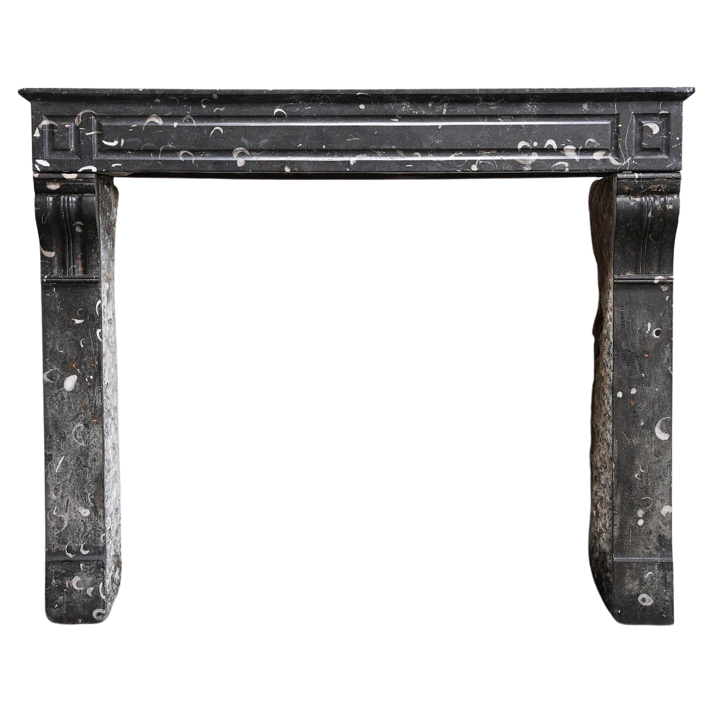 Antique fireplace of black marble with white veins from the 19th century For Sale